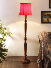 Red Cotton Wooden Floor Lamp